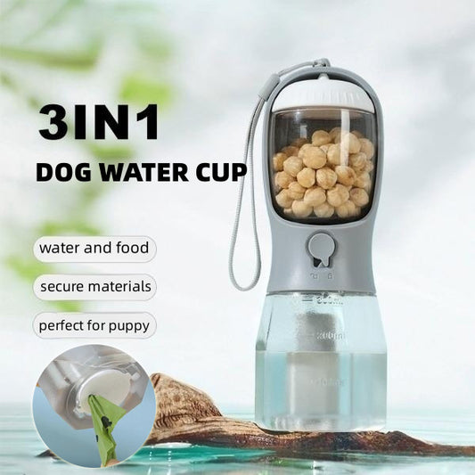 3-in-1 Portable Dog Water Bottle, Bowl & Waste Bag Dispenser